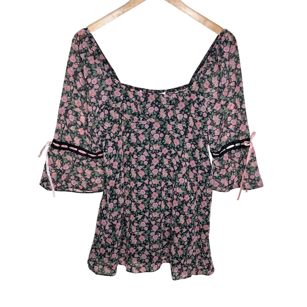 NWT Miss Selfridge Floral Chiffon Babydoll 3/4 Bell Sleeve Tie Dress size 8 Pet